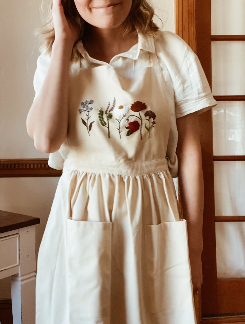 Embroidered Apron Dress Cream Embroidered Apron Dress Cream