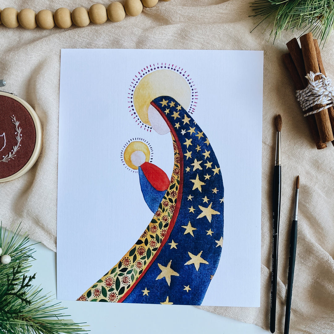 Mary and Jesus Folk Print